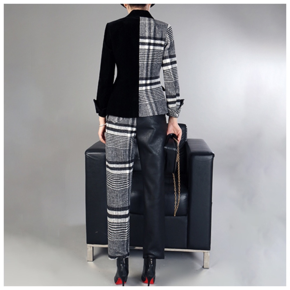 🛍 The ANNLA Plaid Velvet Cashmere Blend Jacket - Picture 4 of 7